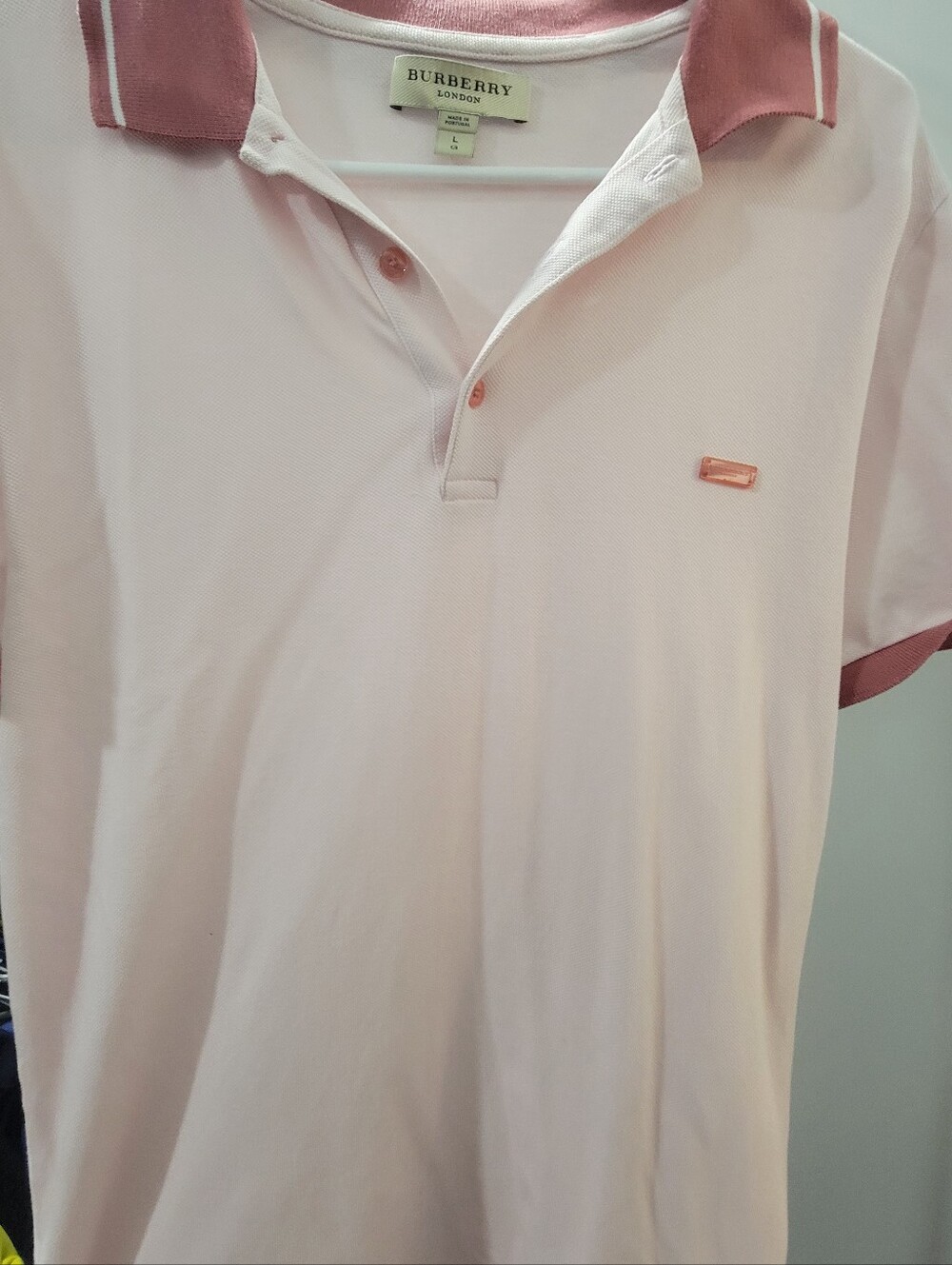 Authentic Burberry Men’s Light Pink Polo with Dusty Rose Trim